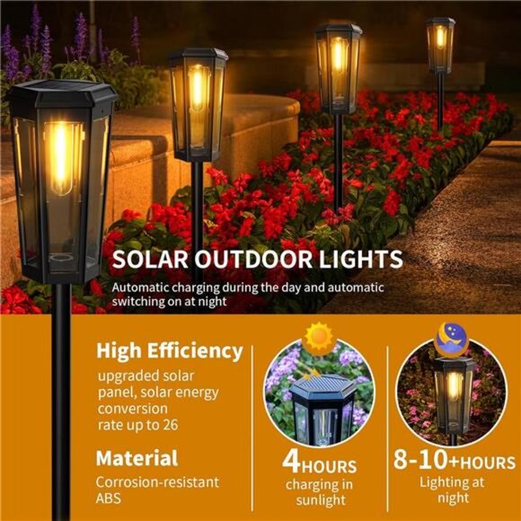 Solar Pathway Lights Outdoor - 6 Pack Solar Garden Lights Driveway Light - Picture 2 of 7